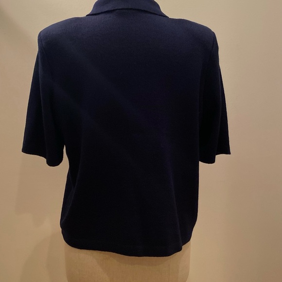 Mita Vintage Womens Navy Short Sleeve Knit Top Blazer w gold Buttons / Size 14 - Picture 6 of 9